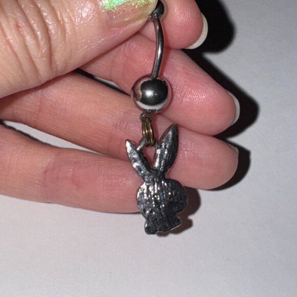 Clear Rhinestone Play boy-looking Bunny Dangle Belly Ring - Picture 3 of 9
